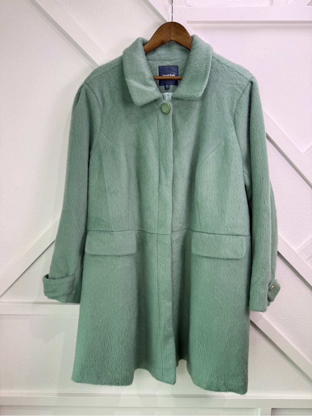ModCloth Mint Green Coat Swing Jacket Retro Button Soft Fuzzy Textured Size 3X